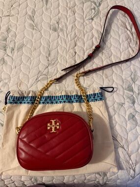 Tory Burch Kira Chevron Small Camera Bag in Red Apple